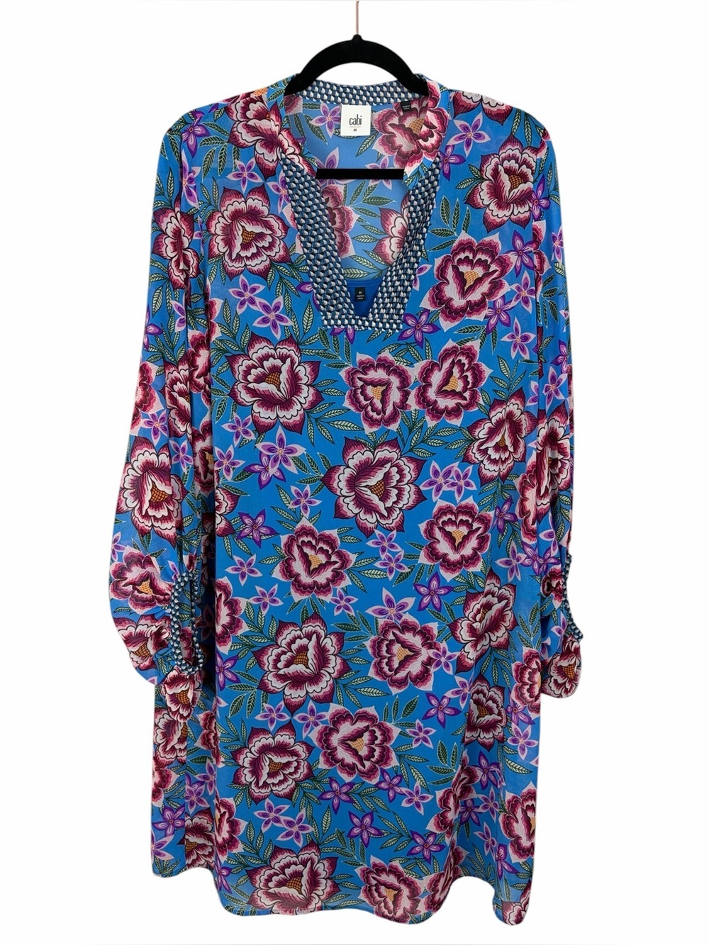 Cabi Floral Tunic Dress with Blue Slip Size Medium Style #5612 Coastal